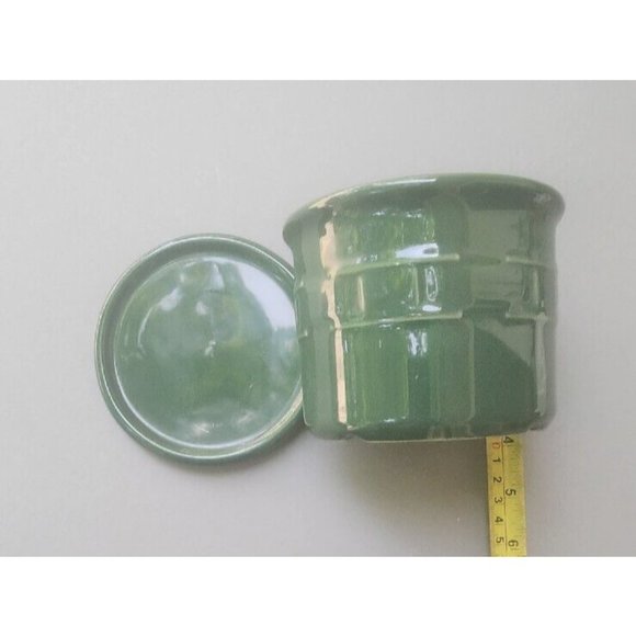 Longaberger Pottery Woven Traditions Lidded Jar 16 oz Ivy Green Salt 1 Pint - Picture 3 of 11